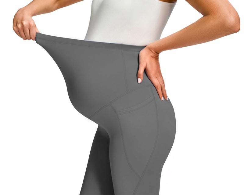 JOYSPELS Smooth Feeling Maternity Leggings Over The Belly with Pockets Workout Pregnancy Leggings Grey - Image 4