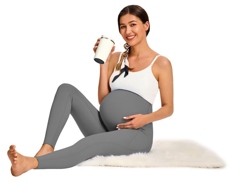JOYSPELS Smooth Feeling Maternity Leggings Over The Belly with Pockets Workout Pregnancy Leggings Grey - Image 5
