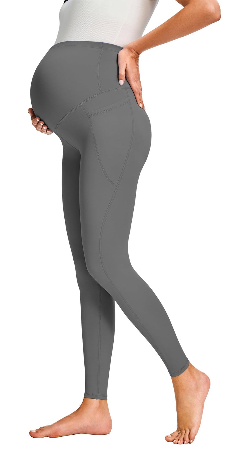 JOYSPELS Smooth Feeling Maternity Leggings Over The Belly with Pockets Workout Pregnancy Leggings Grey - Image 2