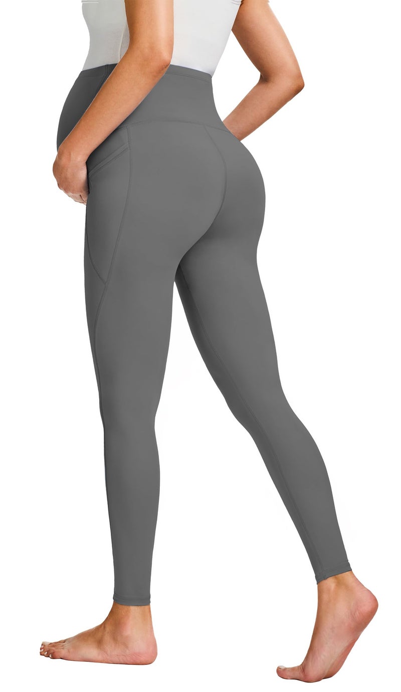 JOYSPELS Smooth Feeling Maternity Leggings Over The Belly with Pockets Workout Pregnancy Leggings Grey - Image 3