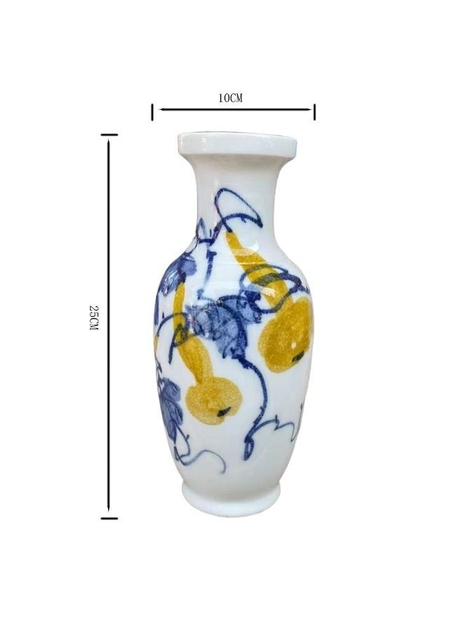 Elegant Porcelain Vase 25 cm Hand-Painted Grape Design Decorative Flower Vase for Living Room, Table Centrepiece & Home Décor White & Blue with Red Pattern - Image 2