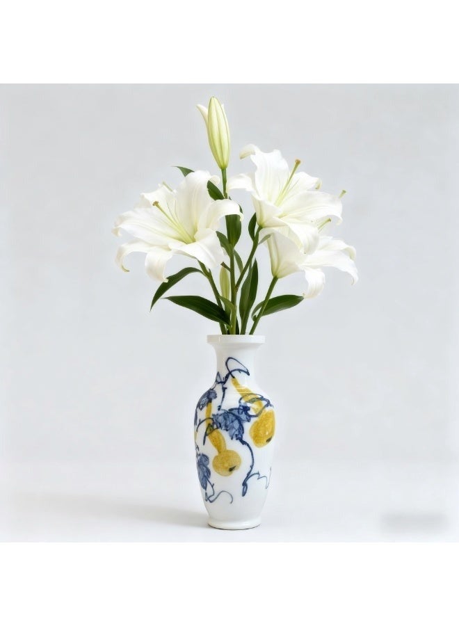 Elegant Porcelain Vase 25 cm Hand-Painted Grape Design Decorative Flower Vase for Living Room, Table Centrepiece & Home Décor White & Blue with Red Pattern - Image 4