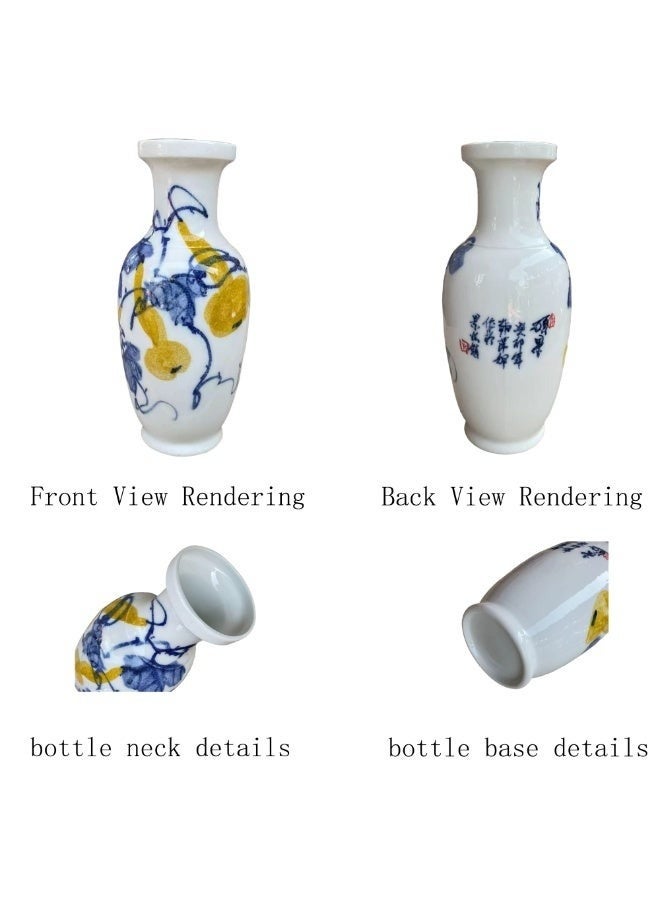 Elegant Porcelain Vase 25 cm Hand-Painted Grape Design Decorative Flower Vase for Living Room, Table Centrepiece & Home Décor White & Blue with Red Pattern - Image 3
