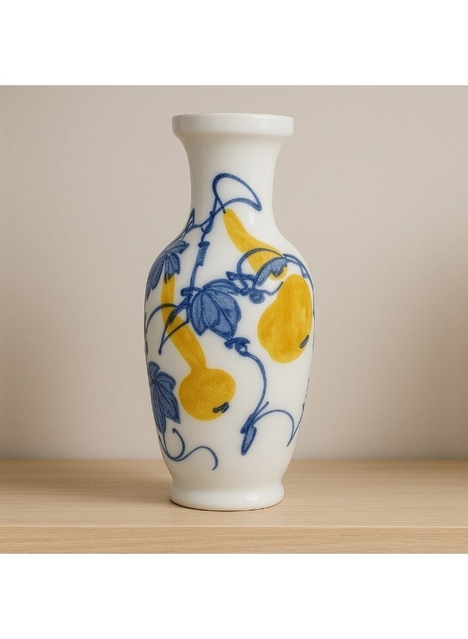 Elegant Porcelain Vase 25 cm Hand-Painted Grape Design Decorative Flower Vase for Living Room, Table Centrepiece & Home Décor White & Blue with Red Pattern - Image 1