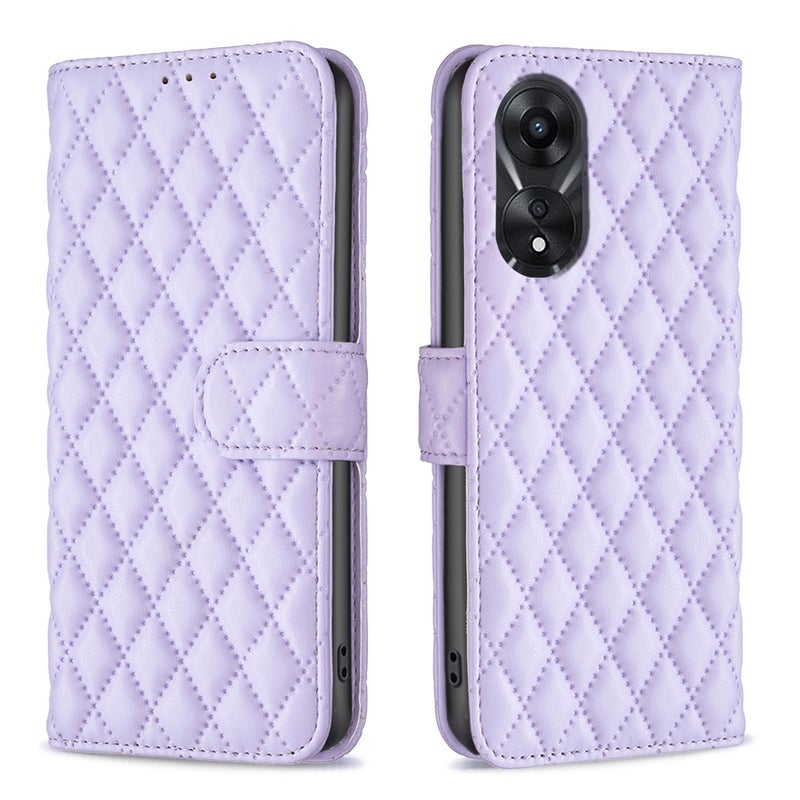 BURAQ Case Cover For OPPO A78 5G Diamond Lattice Wallet Flip Leather Phone Case(Purple) - Image 1