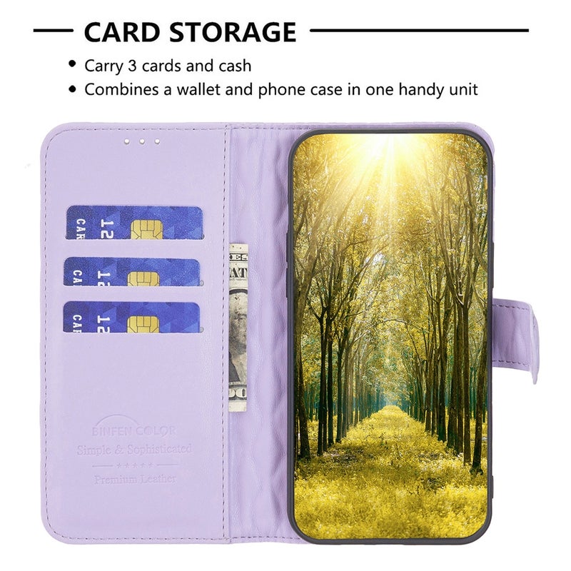 BURAQ Case Cover For OPPO A78 5G Diamond Lattice Wallet Flip Leather Phone Case(Purple) - Image 4