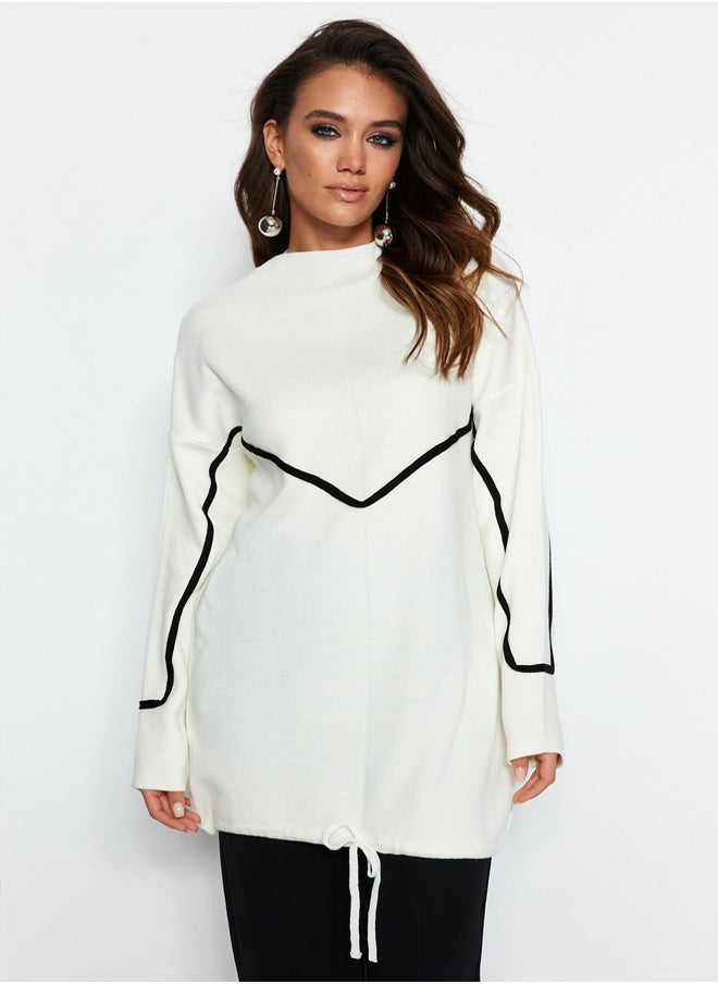 trendyol - Ecru Striped Piping Detailed Knitwear Sweater TCTAW22AK0002 - Image 1