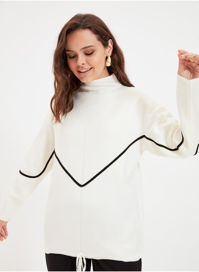 trendyol - Ecru Striped Piping Detailed Knitwear Sweater TCTAW22AK0002 - Image 1