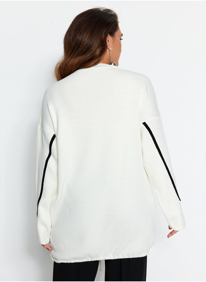 trendyol - Ecru Striped Piping Detailed Knitwear Sweater TCTAW22AK0002 - Image 1