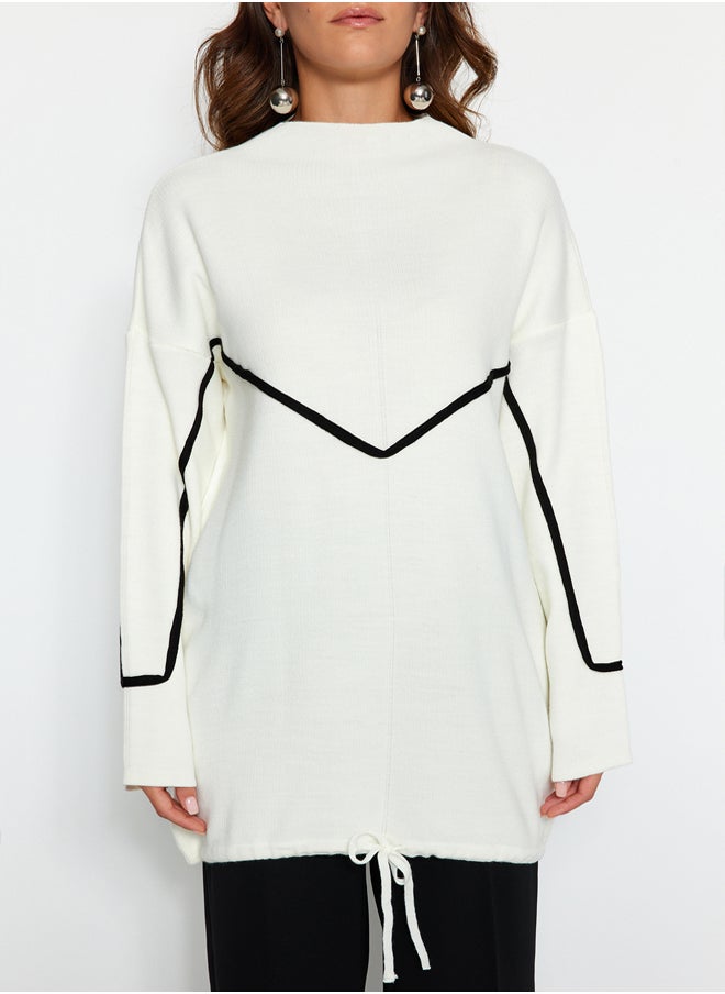 trendyol - Ecru Striped Piping Detailed Knitwear Sweater TCTAW22AK0002 - Image 1