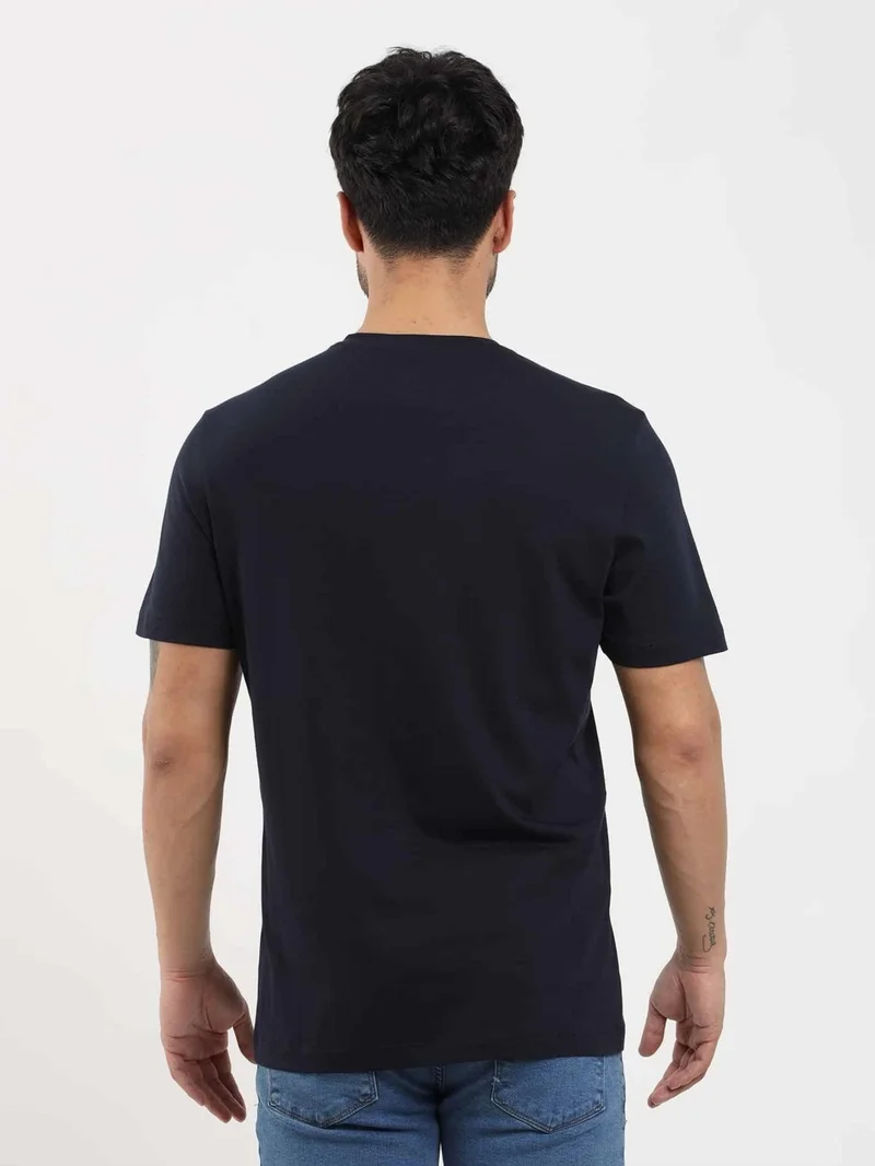Dufy Navy Blue Men's Slim Fit Plain V-Neck Tshirt - 105594