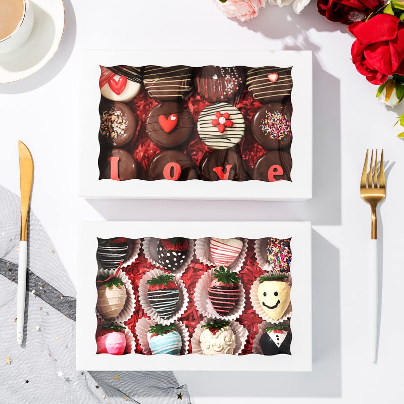 SLShePack 24PCS 10x7x2.5 inches Cookies Bakery Boxes with Window - Cakesicle, Chocolate Bomb, Macaron, Chocolate Covered Strawberries, Pretzel Rods Boxes - Image 2