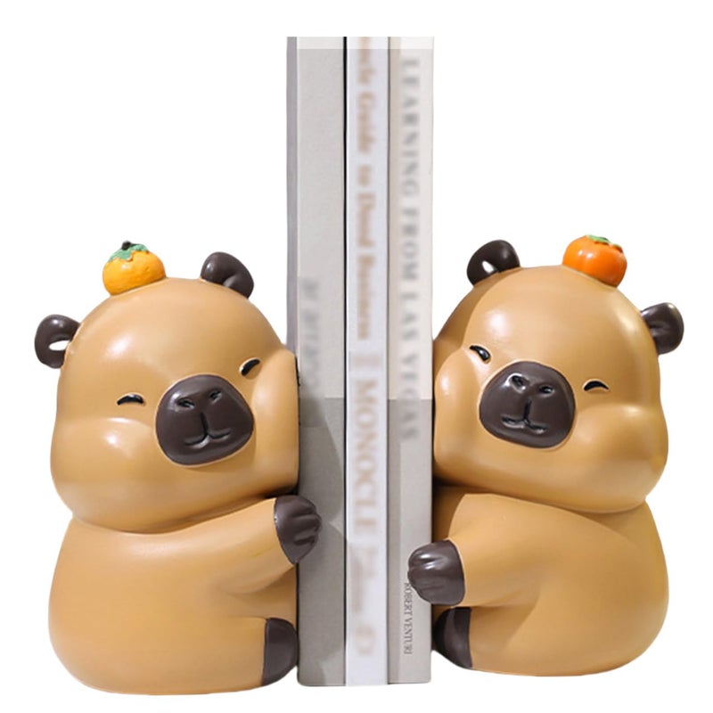 JARPSIRY Cute Hug Capybara Decorative Bookends, Unique Animal Book Ends to Hold Books Creative Resin Book Holder Stopper for Home Office Desk Bookshelf Decoration - Image 1