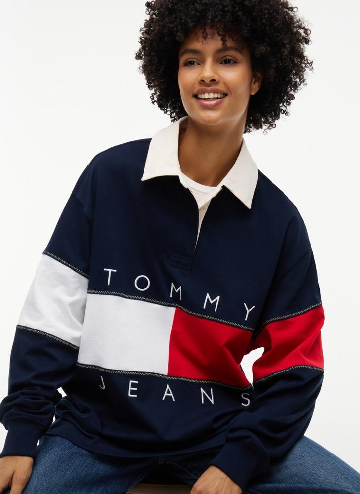 TOMMY JEANS Flag Jersey Oversized Rugby Shirt - Image 3