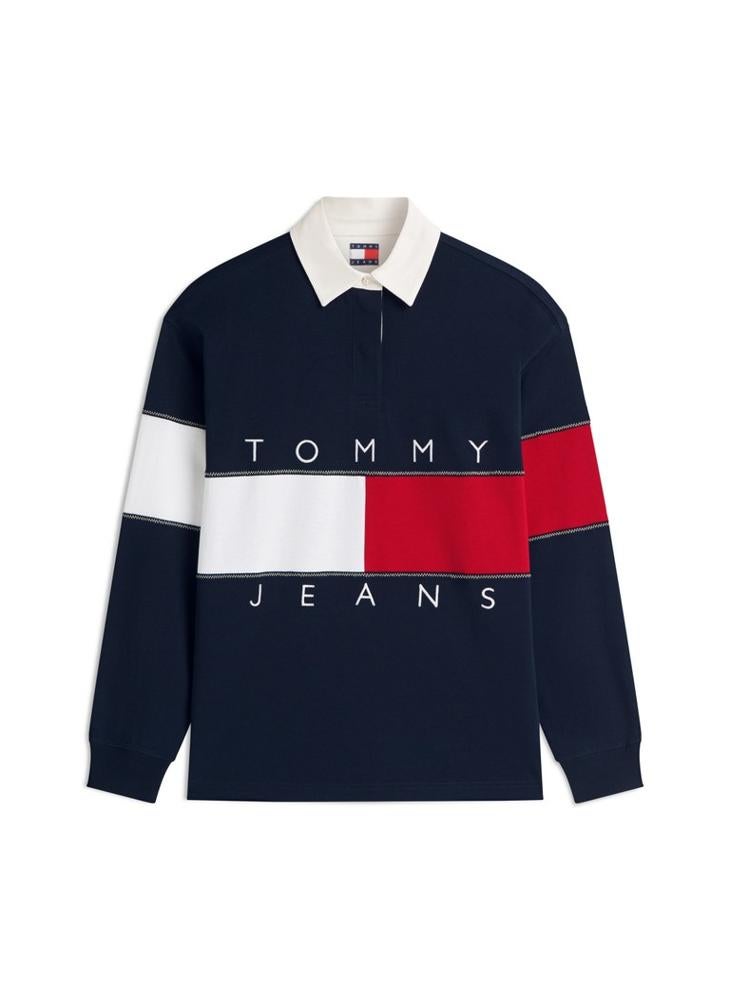 TOMMY JEANS Flag Jersey Oversized Rugby Shirt - Image 5