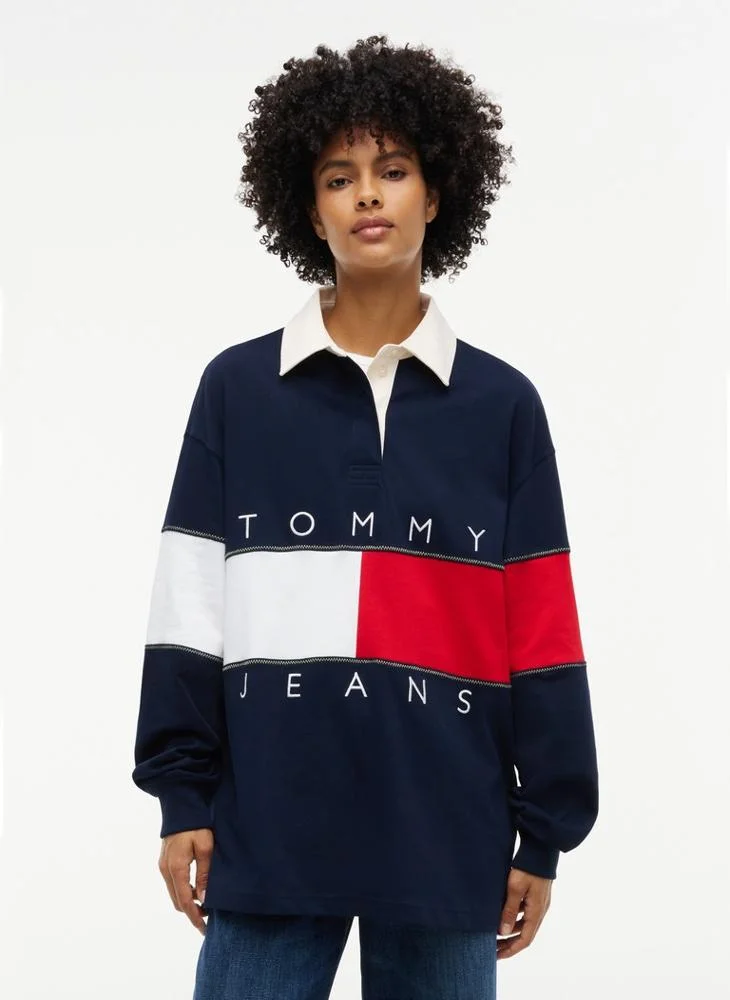 Tommy Jeans Flag Jersey Oversized Rugby Shirt