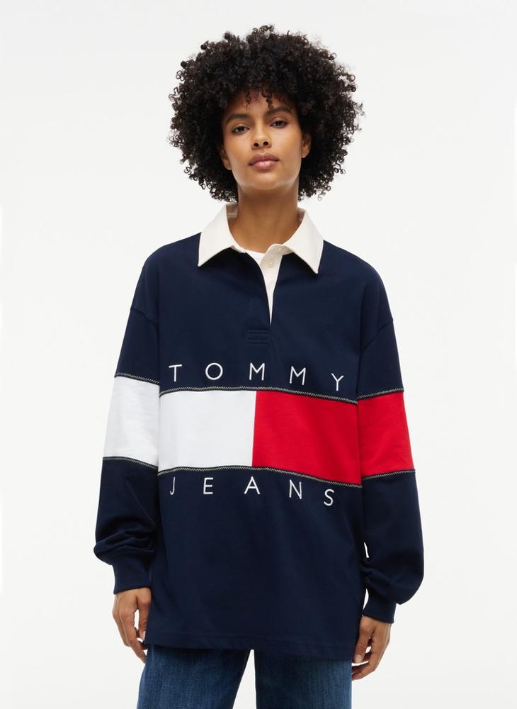 TOMMY JEANS Flag Jersey Oversized Rugby Shirt - Image 1