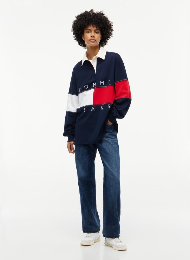 TOMMY JEANS Flag Jersey Oversized Rugby Shirt - Image 4