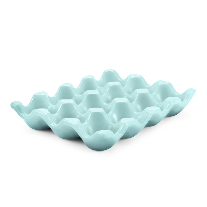 Flexzion Ceramic 12 Cups Egg Tray - Whole Dozen Porcelain Egg Holder Container Keeper Storage Organiser Decorative Serving Stand Serveware for Refrigerator Fridge Countertop Display Kitchen - Image 1