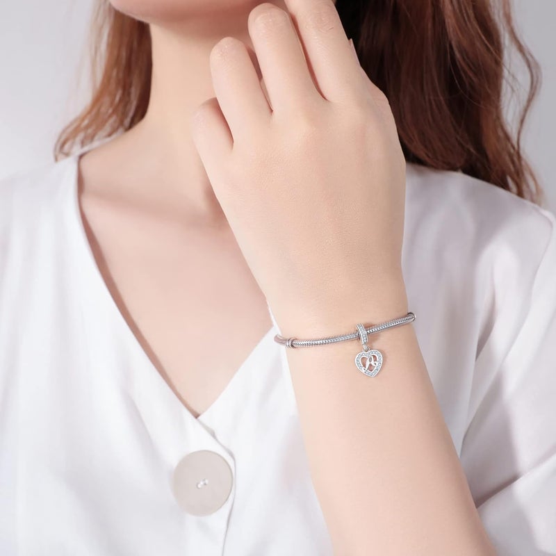 RLCCLR 925 Sterling Silver Letter Charms A~Z Alphabet Charm Letter Beads fit Pandora European Bracelets fit Wife Mom Christmas Birthday Gift - Image 1