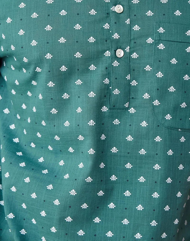 Fabindia Green Cotton Printed Mid Placket Shirt