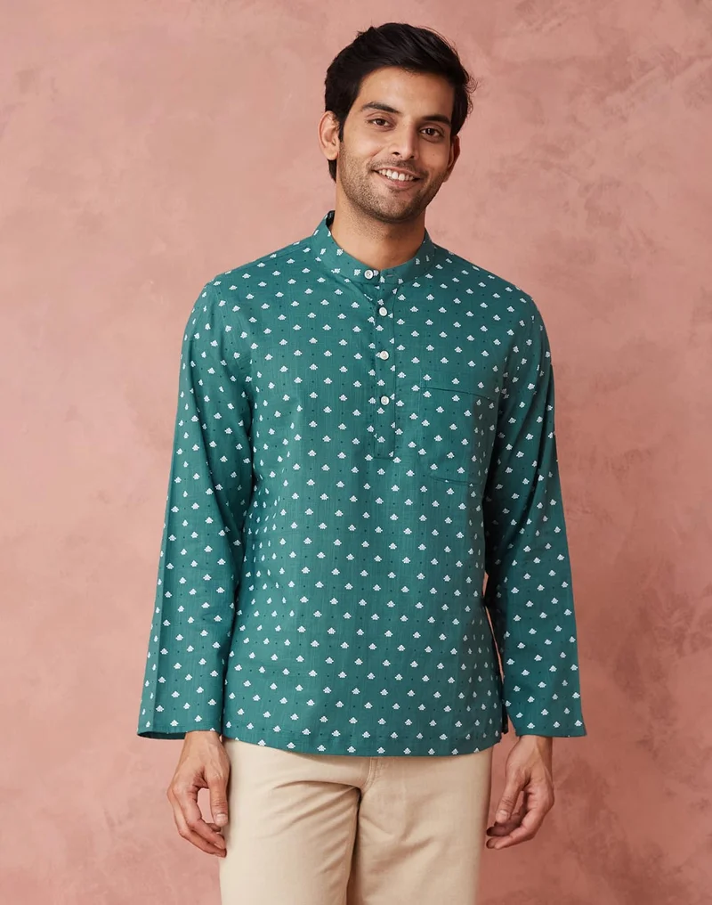 فاب انديا قميص قطني مطبوع بياقة متوسطة