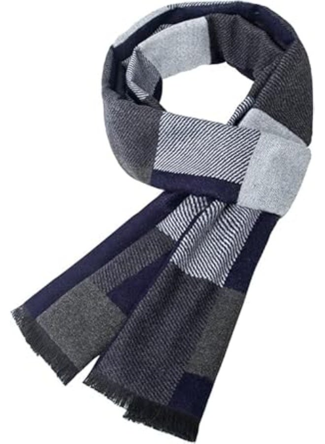 Winter Men Scarf, Cashmere Feel Scarves, Warm Soft Fashion Business Plaid Scarf Gifts for Men - Image 1