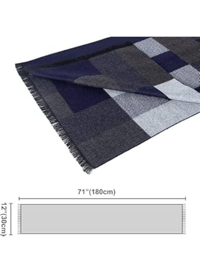 Winter Men Scarf, Cashmere Feel Scarves, Warm Soft Fashion Business Plaid Scarf Gifts for Men - Image 5
