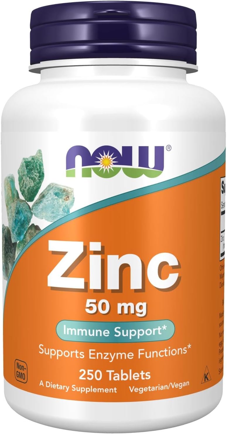 Now Foods Zinc 50 mg Dietary Supplement - 250 Tablets for Immune Support and Enzyme Function - Image 1