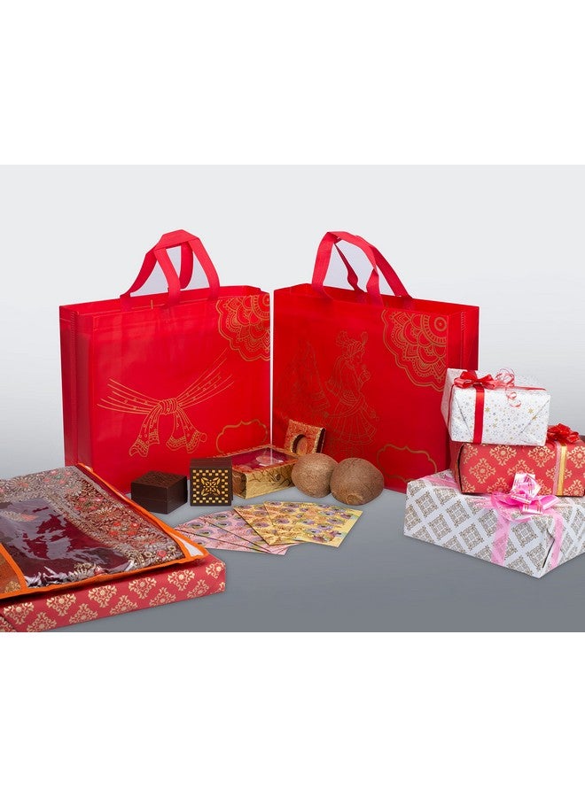 Drapme Wedding Special Reusable Non-Woven Laminated Gift Bags for Shagun, Traditional Gifting, Saree Mithai Chandi Carry (Red, Pack of 50) - Image 4