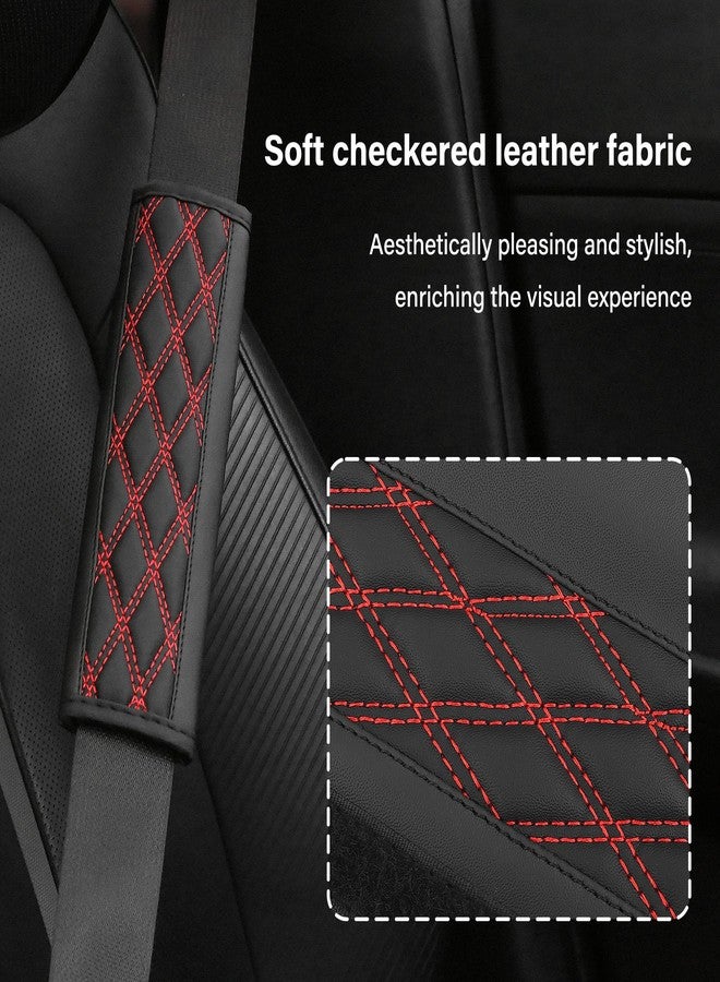 wedfish 2PCS Car Seat Belt Cover Pads,Leather Seatbelt Covers Protect Shoulder and Neck Car Accessories Interior,Universal Car Seat Strap Pads Car Decorations for Most Cars Trucks (Black/Red) - Image 3