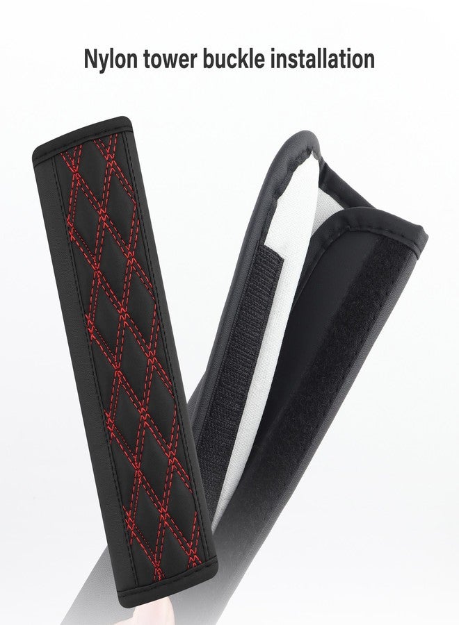 wedfish 2PCS Car Seat Belt Cover Pads,Leather Seatbelt Covers Protect Shoulder and Neck Car Accessories Interior,Universal Car Seat Strap Pads Car Decorations for Most Cars Trucks (Black/Red) - Image 5