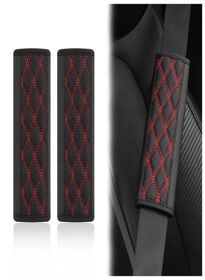 wedfish 2PCS Car Seat Belt Cover Pads,Leather Seatbelt Covers Protect Shoulder and Neck Car Accessories Interior,Universal Car Seat Strap Pads Car Decorations for Most Cars Trucks (Black/Red) - Image 1