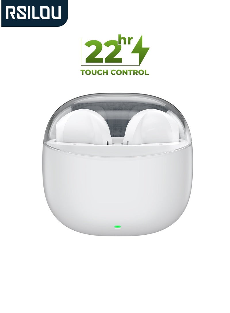 Rsilou R3006 TWS Wireless Bluetooth Stereo Earbuds, 3D Immersive Sound, 6.5H Playtime, Touch Control, Fast Type-C Charging, Mini Space Case - White - Image 1