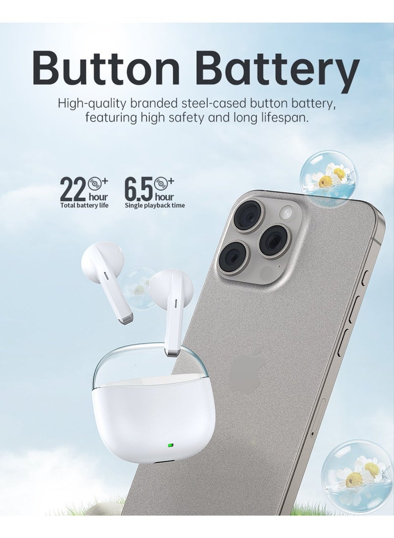 Rsilou R3006 TWS Wireless Bluetooth Stereo Earbuds, 3D Immersive Sound, 6.5H Playtime, Touch Control, Fast Type-C Charging, Mini Space Case - White - Image 3