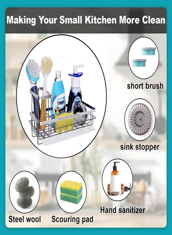 vulrian Stainless Steel Sink Organizer with Drain Tray – Kitchen & Wash Basin Soap Stand, Adhesive Wall Mount Sponge Holder, Brush and Cup Storage Rack (Silver) - Image 5