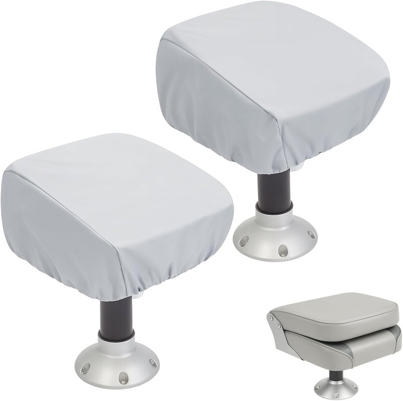 WOMACO 2 Pack Boat Seat Cover, Outdoor Waterproof Pedestal Pontoon Captain Boat Bench Chair Seat Cover, Oxford Fabric Helm Chair Protective Covers (Silver, Folding Seat Cover (2 Pack)) - Image 1