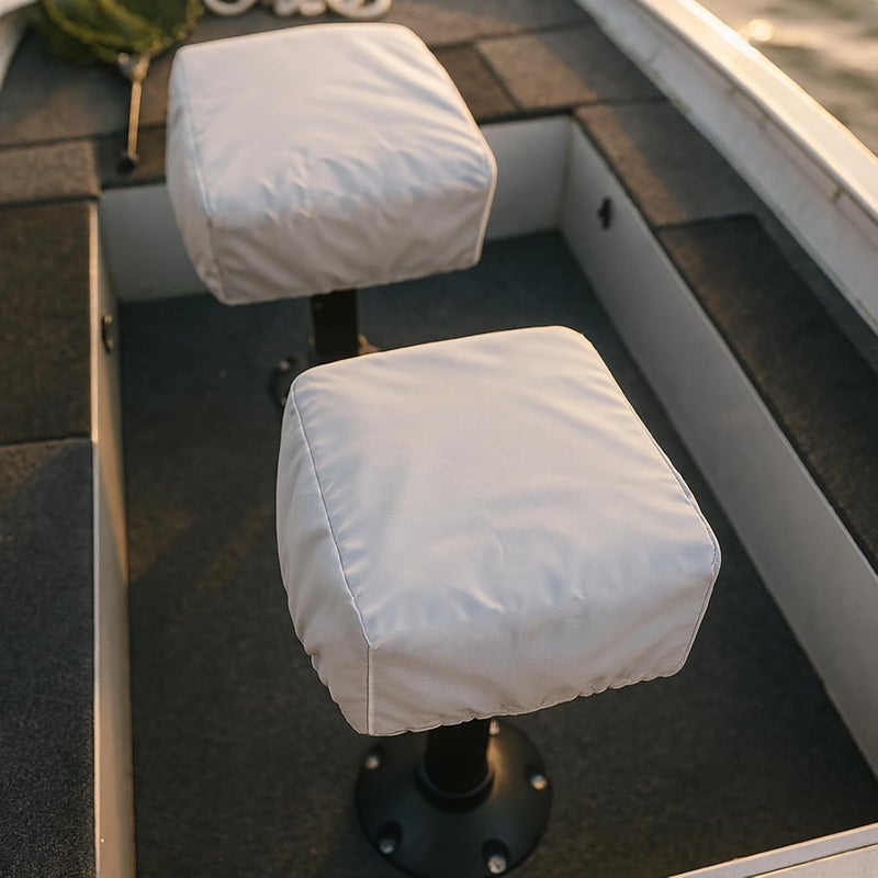 WOMACO 2 Pack Boat Seat Cover, Outdoor Waterproof Pedestal Pontoon Captain Boat Bench Chair Seat Cover, Oxford Fabric Helm Chair Protective Covers (Silver, Folding Seat Cover (2 Pack)) - Image 5