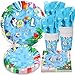 Atonofun Pool Party Supplies Pool Plates and Napkins Set Disposable Plates Cups Napkins and Forks for Birthday Baby Shower Summer Beach Pool Themed Party Decorations Serves 24 - Image 3