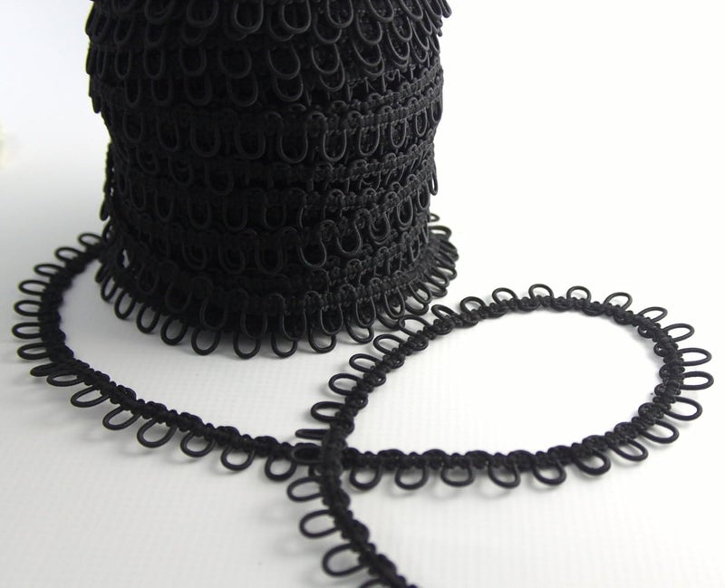 Nakpunar 12 Black Elastic Button Loops  Adjacent  for Bridal Gowns Trails - Image 1