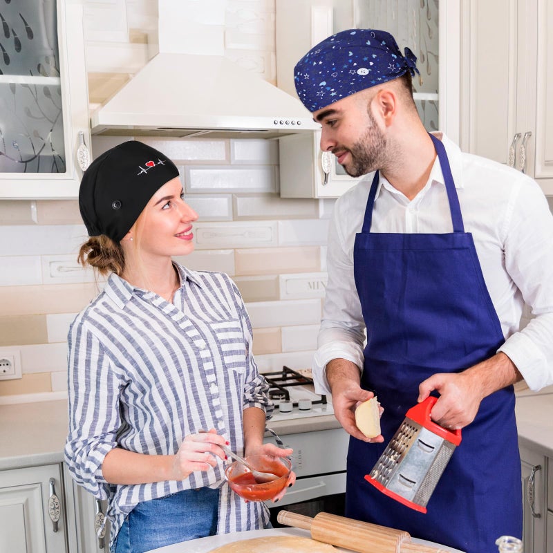 YBEATY 3 Pcs Working Caps Nurse Scrub Hats with Buttons Sweatband Adjustable Elastic Bandage Tie Hats for Women Men Dentist Dark Blue - Image 4