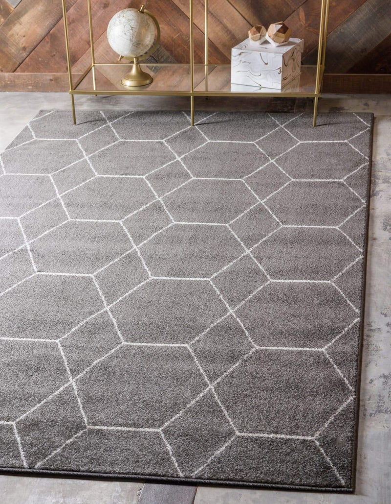 Unique Loom Trellis Frieze Collection Area Rug  Geometric 9 x 12 2 Dark Gray Ivory