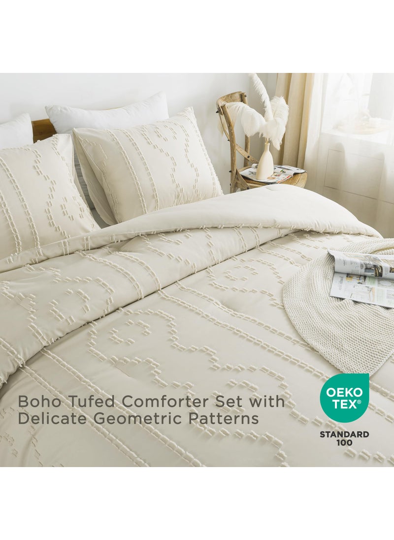 Andency Andency Beige Tufted Comforter Set Queen(90x90Inch)  3 Pieces(1 Boho Comforter  2 Pillowcases) Textured Farmhouse Comforter  Soft Microfiber Down Alternative Geometric Comforter Bedding Set  - Image 4