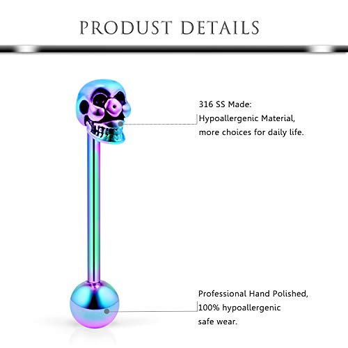 Hoeudjo 13Pcs 14G Surgical Steel Tongue Rings Teaser Double Barbell with Slave Ring Body Piercing Jewelry for Women Men 16mm Rainbow Heart Diamond Flower - Image 2