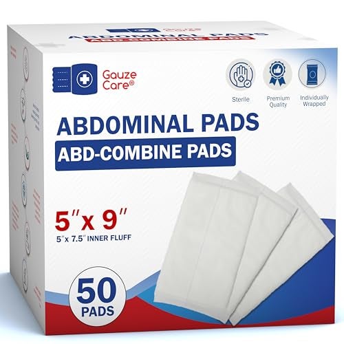 Gauze Care GauzeCare Sterile Abdominal ABD Combine Pads 50Pack 5 x 9 Inches Extra Absorbent Thick Individually Wrapped Wound Dressing First Aid Pads SurgicalGrade Nonstick for Heavy Leakage Post Op - Image 1