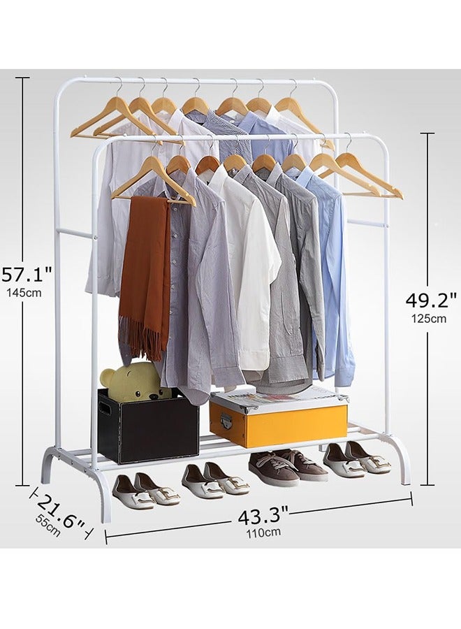 Arabest 43.3 Inch Hanger  Heavy Duty Double Rod Metal Clothes Rack - Freestanding Garment Hanger for Abayas & Dresses (144x110x55cm) White - Space Saving Bedroom/Wardrobe Organizer  - Image 4