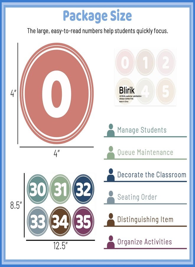 Blirik 54PCS Line up Spots for Classroom Floor, 4" Number Stickers for Classroom, 36 Pcs Queue up Dots Line up Numbers Floor, Printed Paper Signs, Numbers for Schoolroom Lining up Back to School Supplies - Image 3
