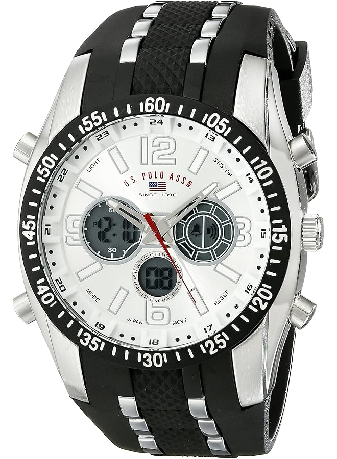 Mens Quartz Watch Analog Digital Display And Rubber Strap Us9061