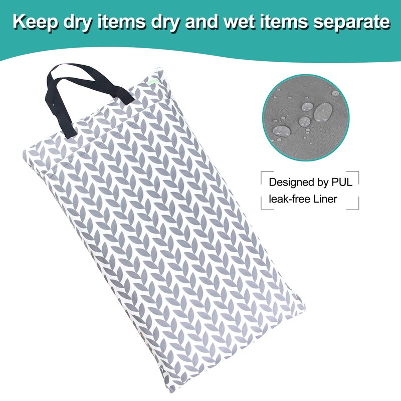 wegreeco Reusable Hanging Wet Dry Cloth Diaper Bag (Grey Leaf) - Image 4