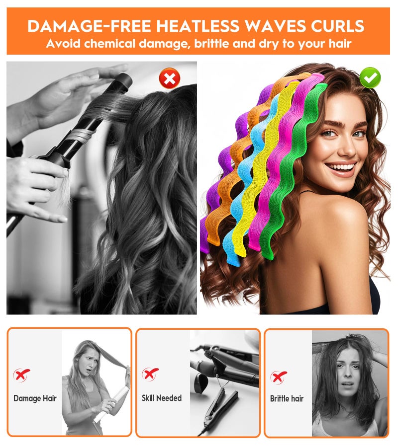 YEVYO 30 Pcs Heatless Hair Curlers Wave Curls Styling Kit with 2 Pcs Styling Hooks, No Heat Hair Curlers Heatless Wave Curlers for Women Girls Long Medium Short Hair (6 Colors, 45 cm/17.71 inch) - Image 2